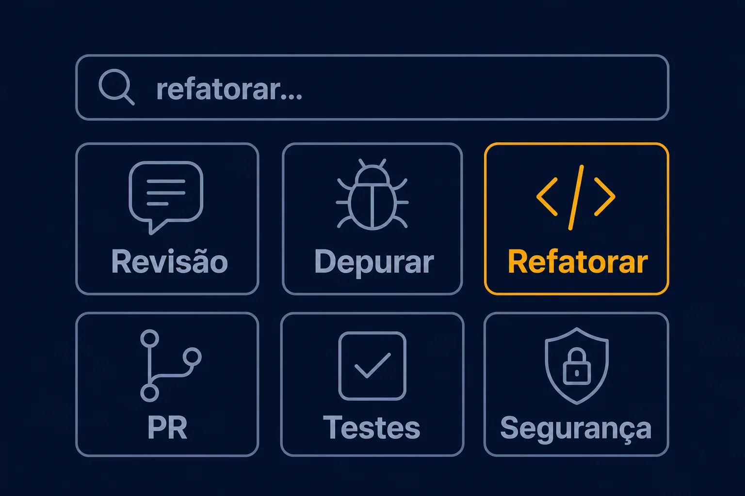Dashboard com todas as skills organizadas em cards